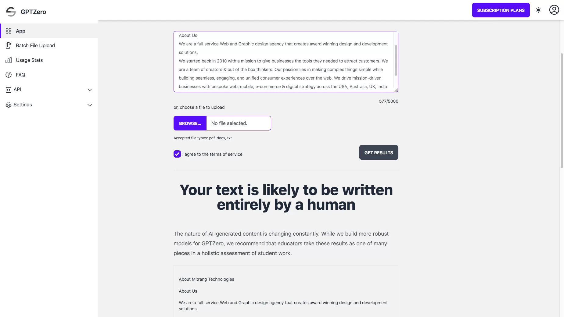 Testing GPTZero on our website content