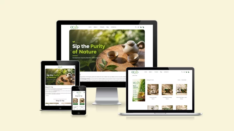 Case study of CCTEASTORE.COM by Mitrang Technologies for Phoenix Agronomy featuring logo design, WooCommerce ecommerce development, Razorpay integration, graphic design, SEO, and video advertisement production.