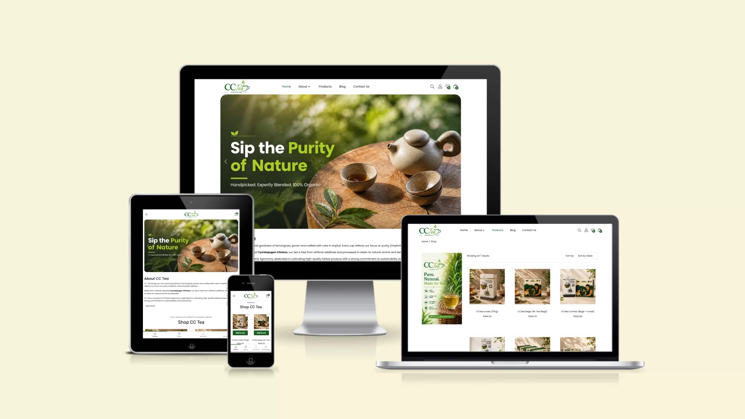 Case study of CCTEASTORE.COM by Mitrang Technologies for Phoenix Agronomy featuring logo design, WooCommerce ecommerce development, Razorpay integration, graphic design, SEO, and video advertisement production.